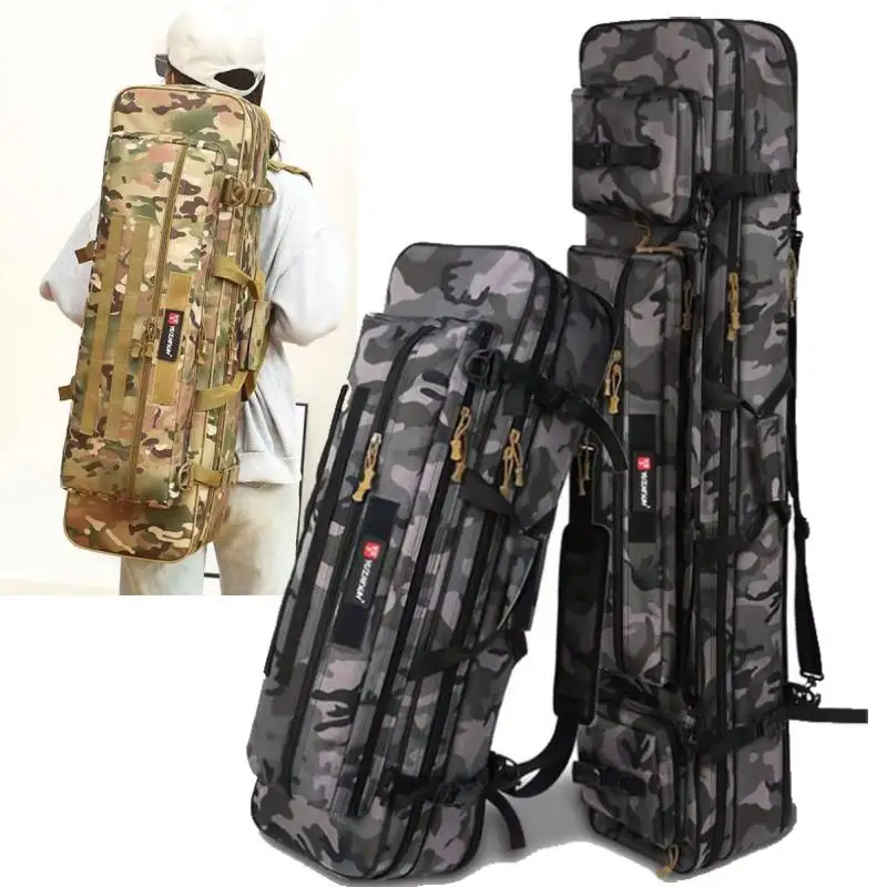Bolsa de pesca de 80cm-130cm, bolsas de dos capas para caña de pescar, mochila de caza de camuflaje para exteriores, paquete grande de señuelos de mar, estuche de almacenamiento deportivo - imagen 3