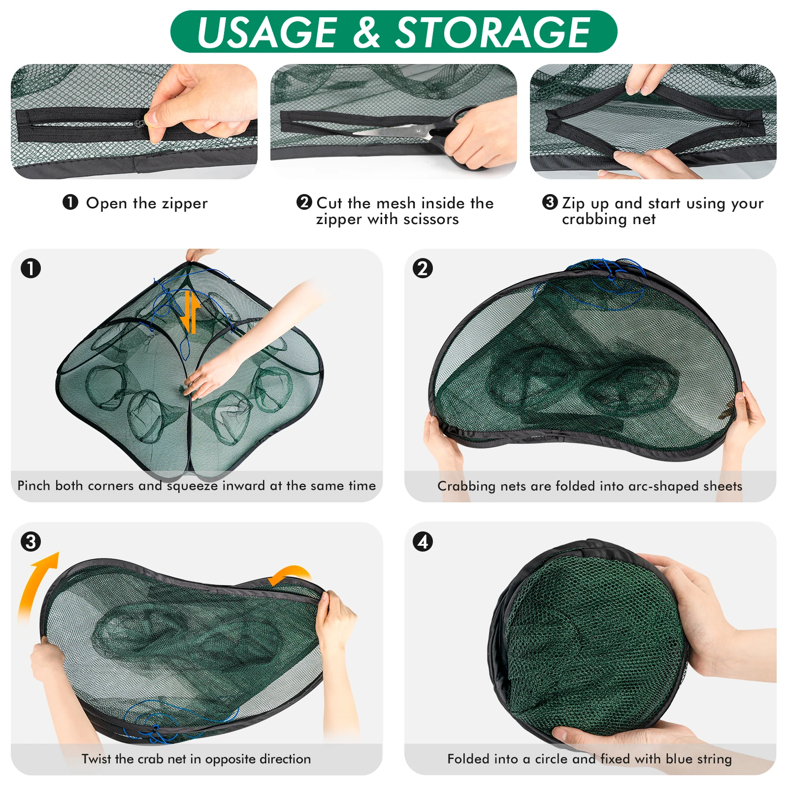 Trampa de cebo de pesca plegable THKFISH, red de pesca con 9/13 agujeros, jaula para camarones, malla de nailon, trampas plegables para cangrejos y peces, recogedor fundido - imagen 4