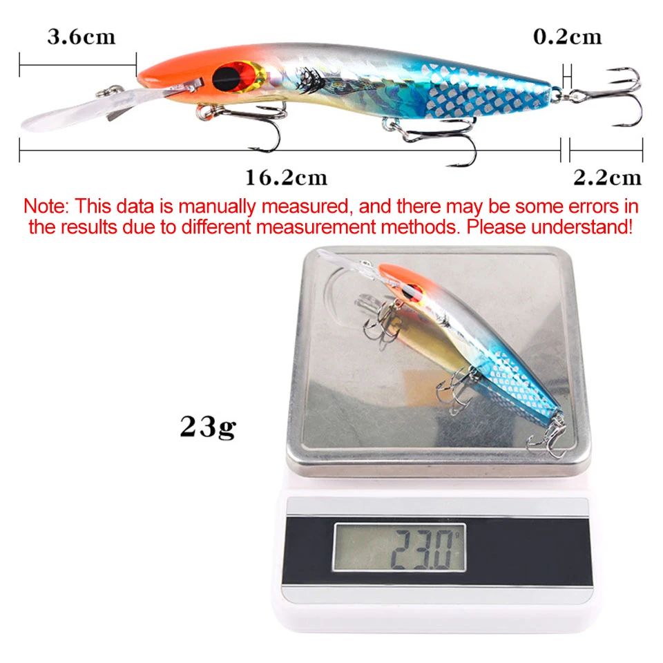 WALK FISH-señuelo de pececillo grande de 1 piezas, cebo duro de 16,2 CM/23G para buceo profundo, anzuelos triples, ojos 3D, lengua ancha, Swimbait para Lucio - imagen 3