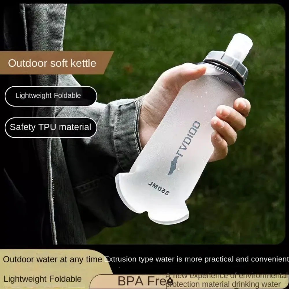 Botella de agua deportiva suave de TPU, cubierta a prueba de polvo de 350ml, botella deportiva suave plegable, bolsa de agua plegable de diseño grueso - imagen 3