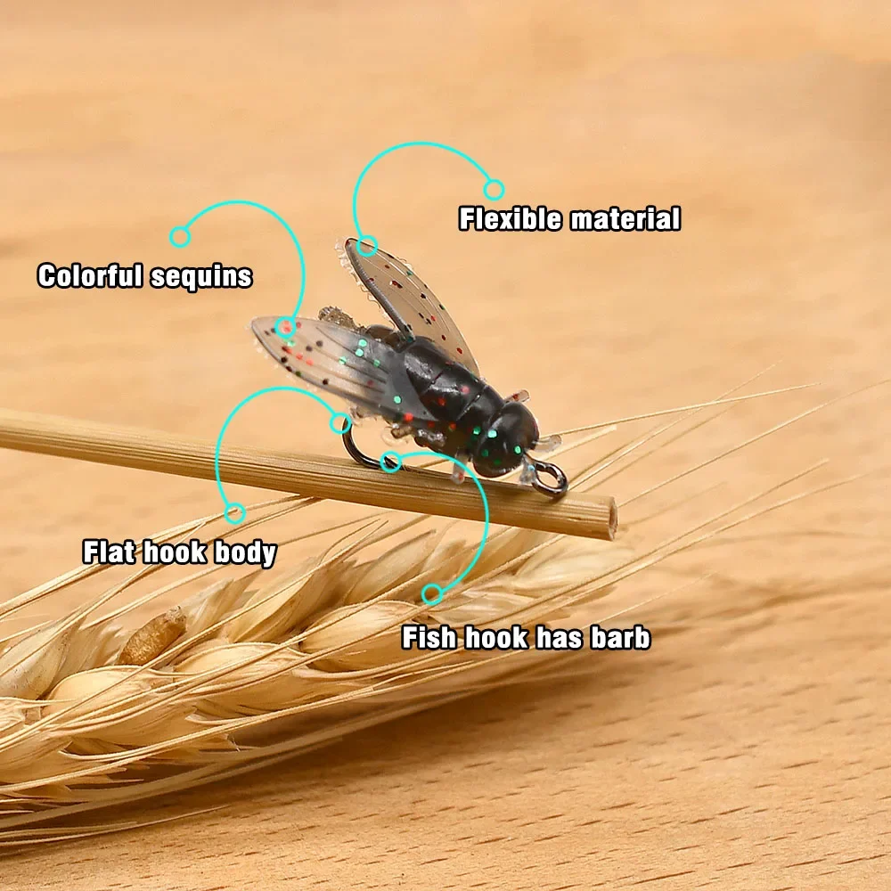 MNFT-cebo blando biónico para pesca con mosca, 10 Uds., con anzuelos afilados, equipo de pesca atractivo para salmón, trucha, lubina, salmón, Etc. - imagen 3