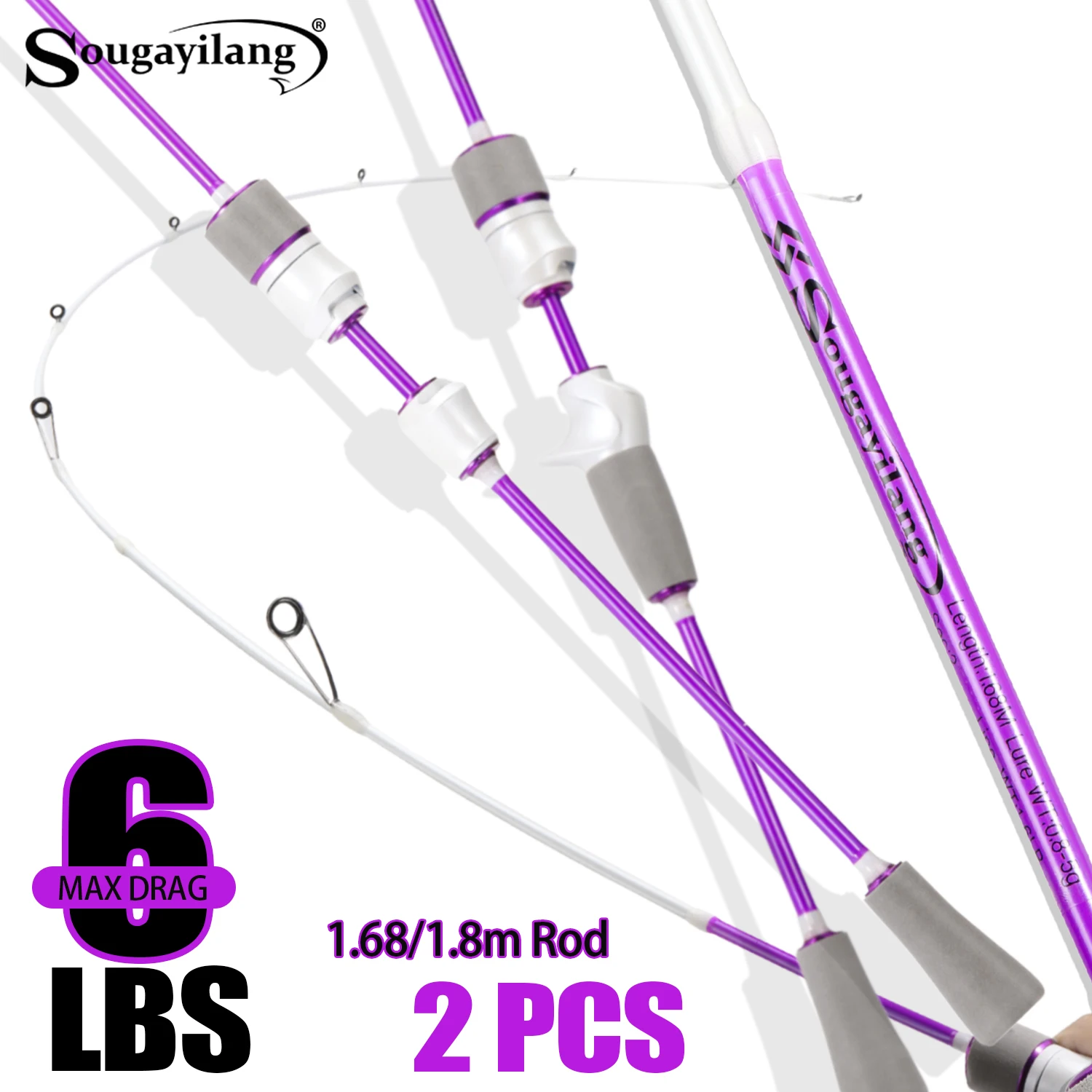 Sougayilang Caña de pescar carbono 1,8m – Spinning ligera EVA - imagen 2