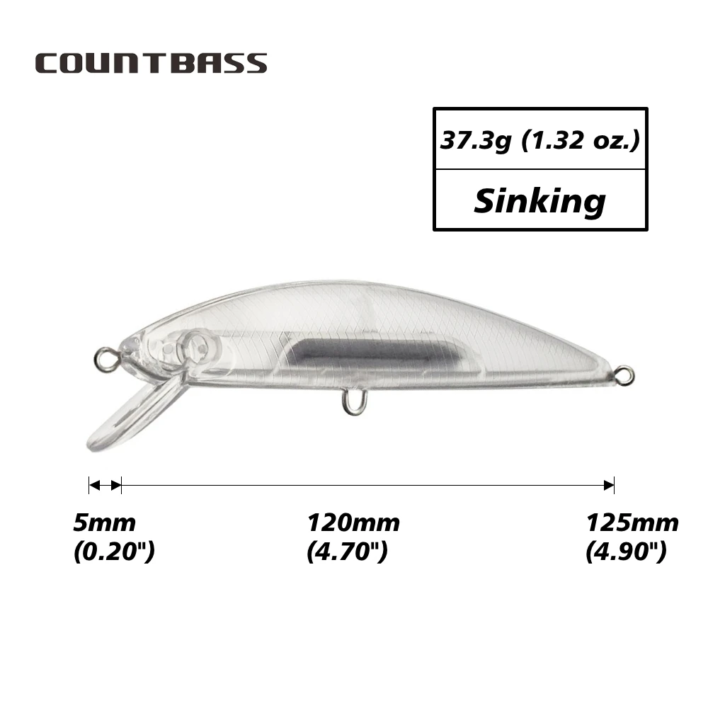 Countbass peso fijo hundimiento Minnow señuelos duros en blanco cuerpos 120mm/4,7 "37g/1,3 oz, cebos de pesca sin pintar, Wobblers - imagen 2