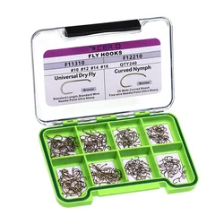 ICERIO-anzuelos de pesca con acabado de bronce, 240 piezas, con caja, seco, húmedo, ninfa, gambas, Caddis, Pupae, curvo, Scud checo