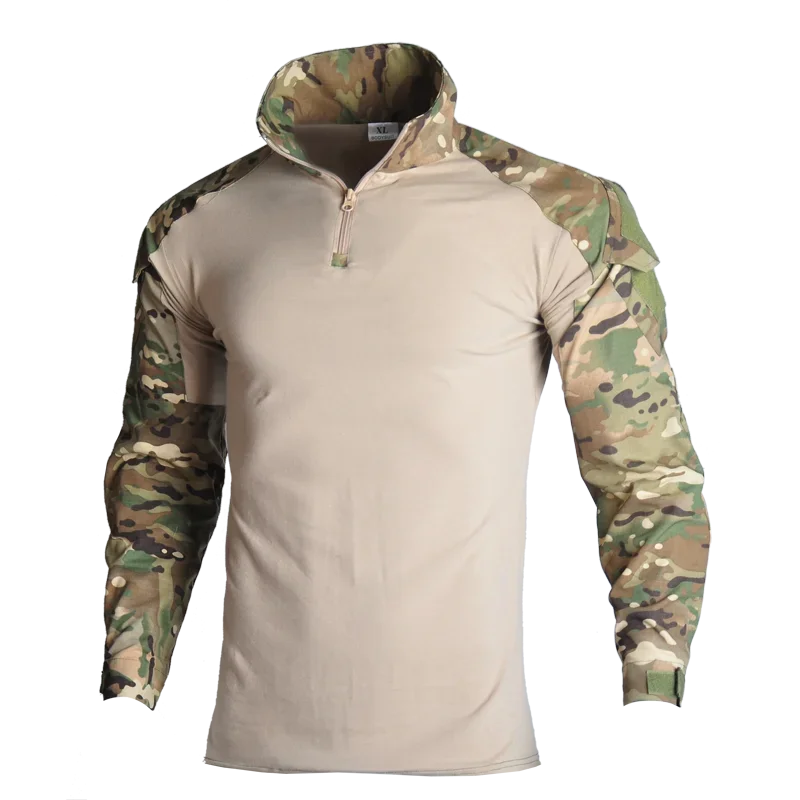 Camisa de combate del Ejército para acampar con almohadillas para hombres, camisas tácticas militares Multicam, manga larga, elástica, Airsoft, senderismo, ropa de caza - imagen 3