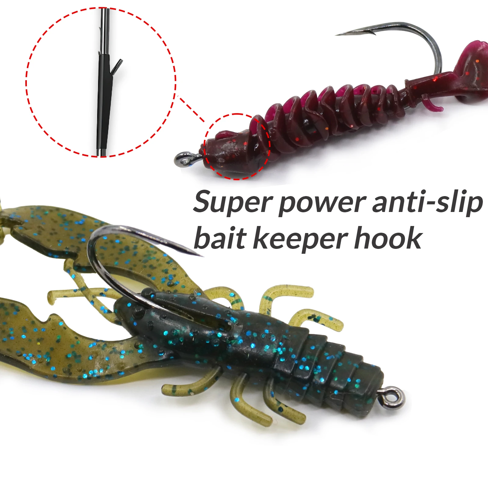 9KM 10-20 piezas Baitholder anzuelo de gusano pesca gancho de acero alto en carbono para pesca de lubina volteando punzonado lanzamiento Texas Drop Shot Rig - imagen 5