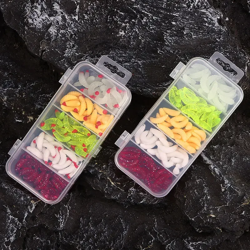 Combo de señuelo Artificial suave, 5 colores, Mini Kit de señuelo de gusano de comida, cebo de gusano, caja de señuelos de Pesca Wobbler de agua dulce y salada - imagen 5