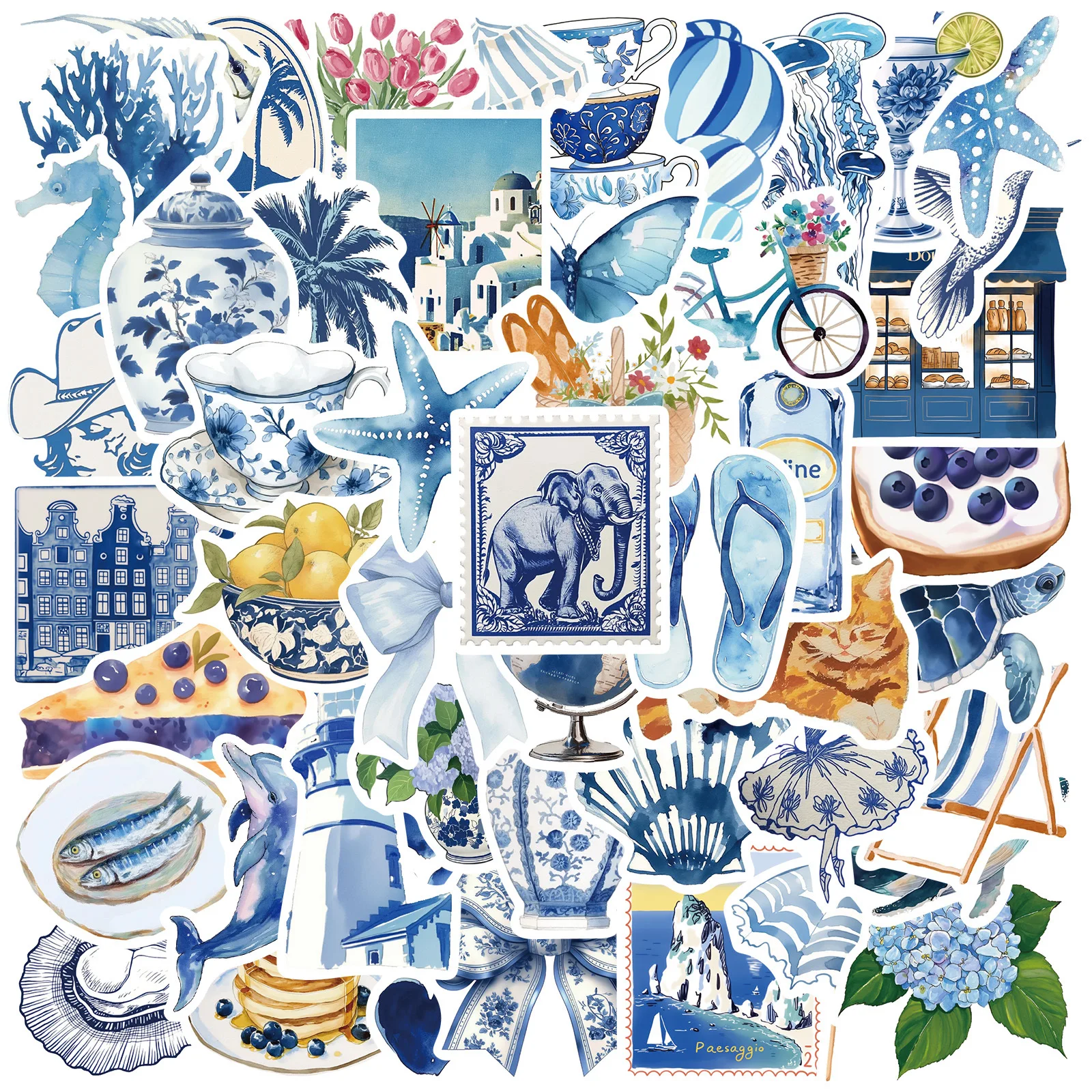 Pegatinas impermeables estilo acuarela azul – Decoración multiusos