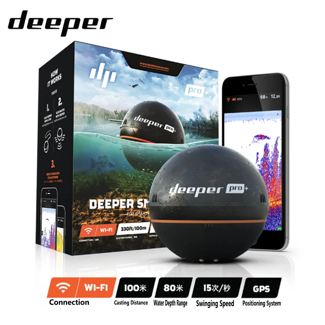 Sonar inteligente más profundo Chirp + 3 buscador de peces, batería CHIRP 15H de tercera generación, mapeo GPS 3D inalámbrico para pesca en hielo/tienda/barco iOS/Android
