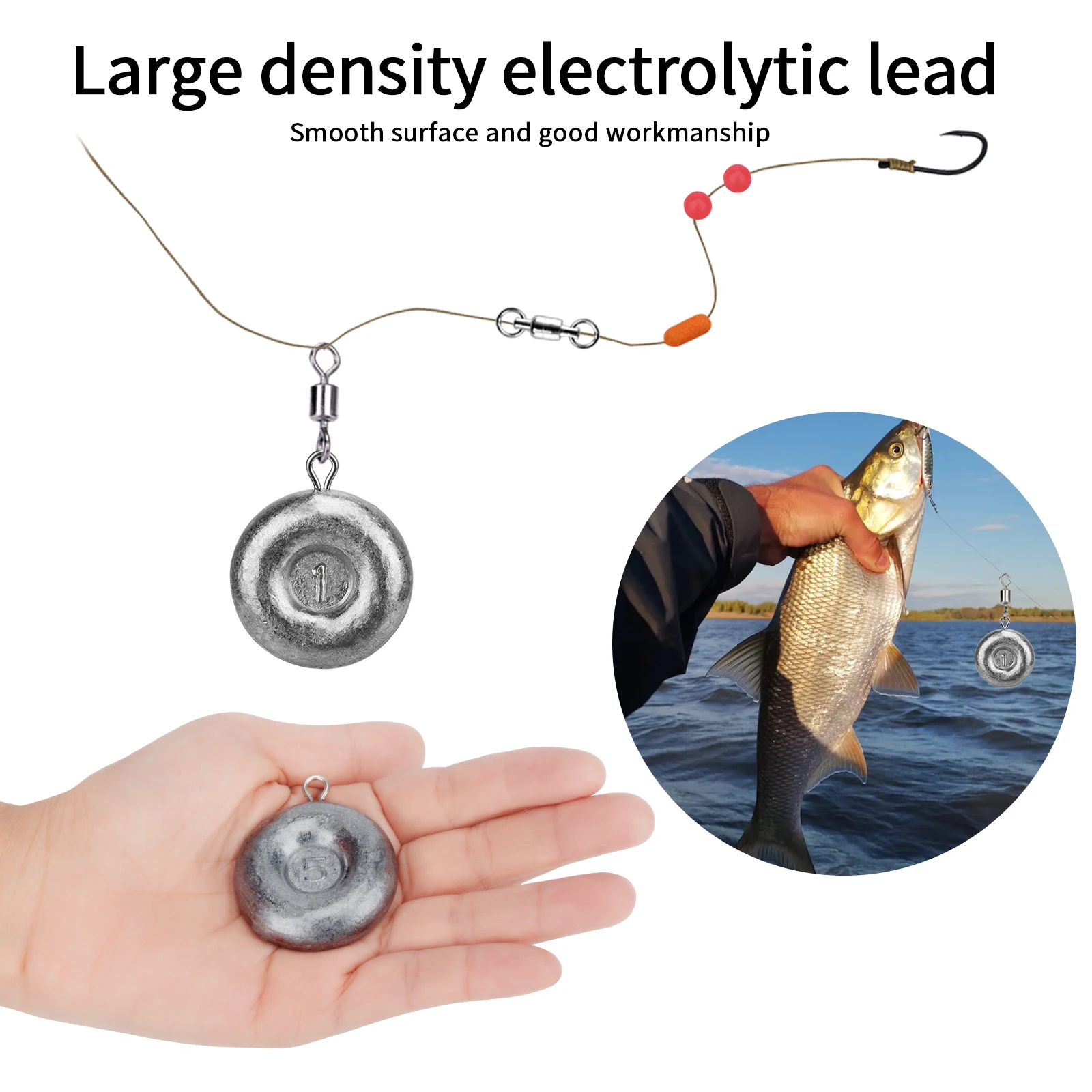 Plomo de pesca de 5 uds., 1oz, 28,35g, moneda de agua dulce, peso de plomo, tiro de gota para Lucio, bagre, lubina, accesorios de aparejos de pesca - imagen 5
