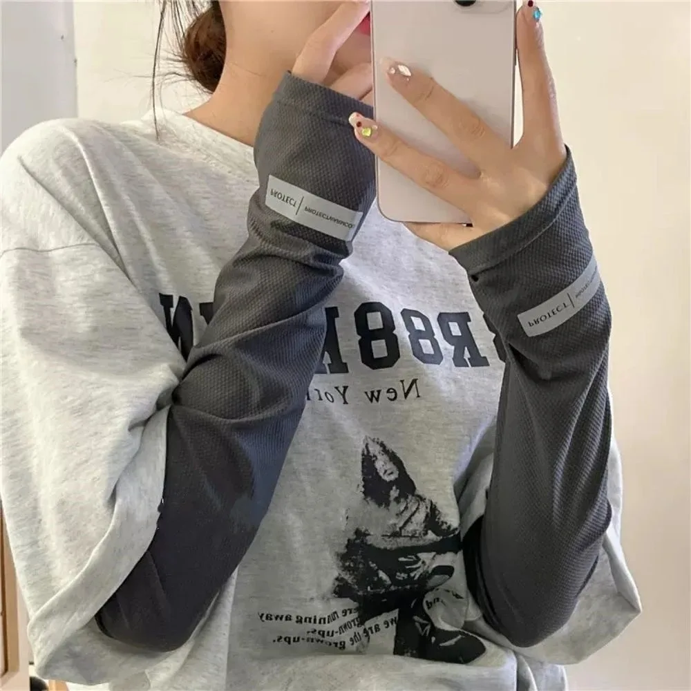 Nuevo Mangas de brazo de seda de hielo, protección UV transpirable, guante de brazo largo, Protector de mano antideslizante suelto, Cove para conducir - imagen 5