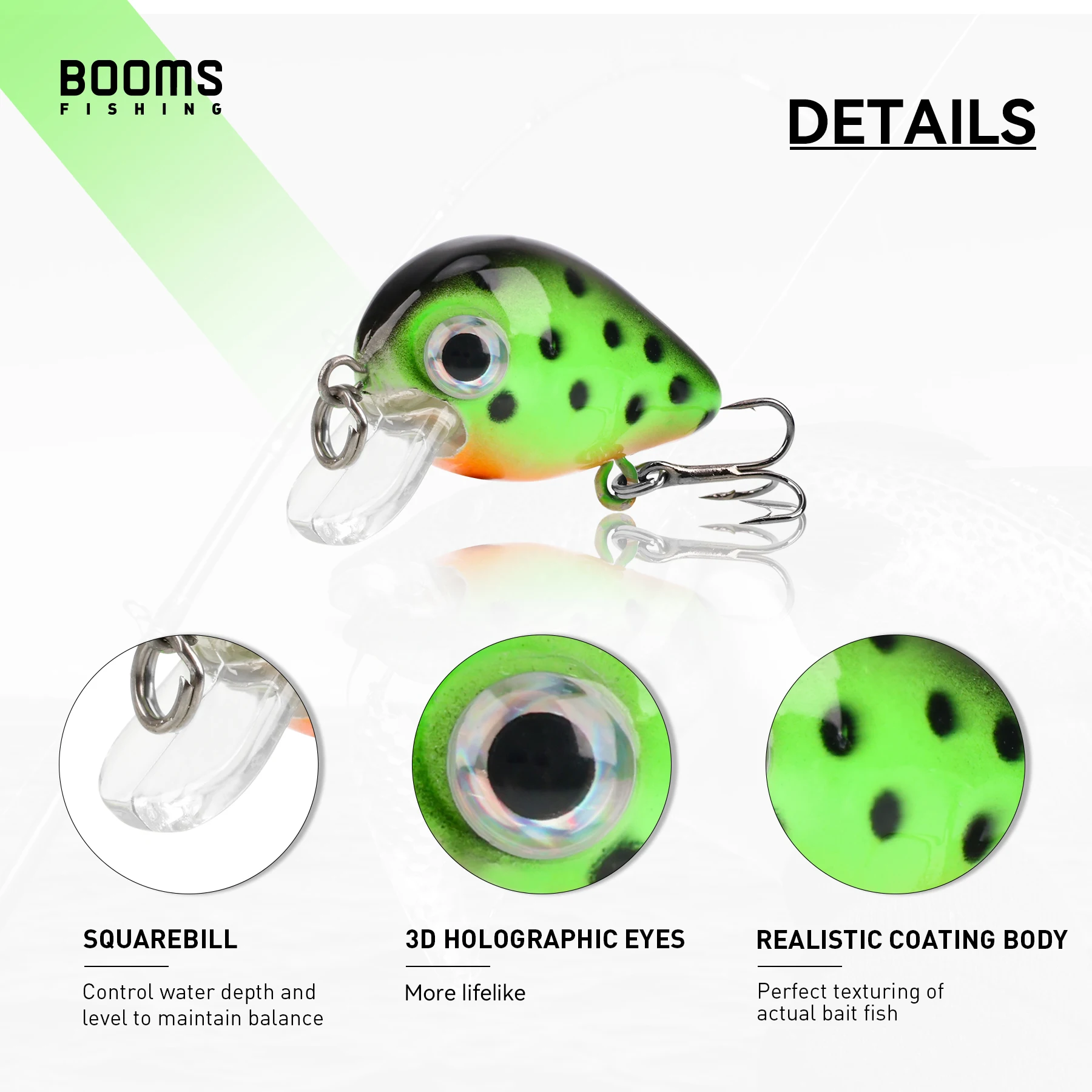 Booms Fishing CB2 5 uds Mini pequeños señuelos de pesca gordos Crankbait cebo de pez falso Artificial 29mm Wobblers duros calientes aparejos de señuelo - imagen 4