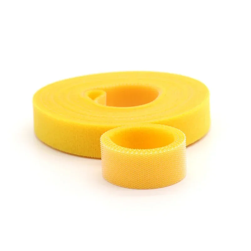 Bridas para cables de 5m/rollo, paquete de bucle reutilizable, correa de nailon amarilla autoadhesiva, organizador, Clip, soporte para cables, cinta de sujeción de gestión - imagen 4