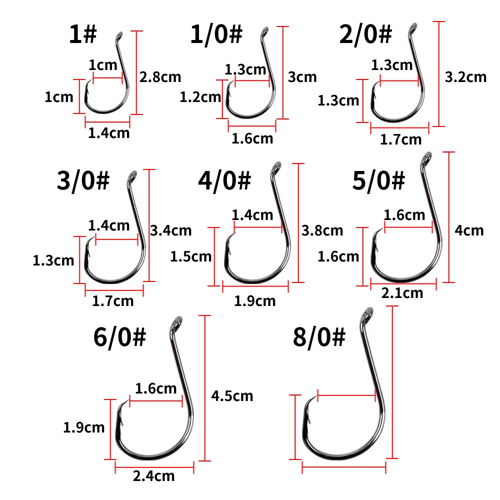 Anzuelo de pesca de acero con alto contenido de carbono, gancho de pesca de caña larga con púas redondas, gancho de junta curvada, anillo de ojo grande, gancho de gusano, señuelo de pesca, cuchara giratoria, 150 piezas - imagen 2