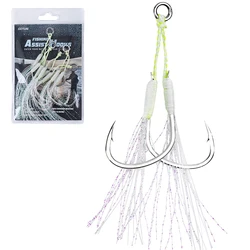 Goture Anzuelos Dobles Luminosos – Acero carbono y plumas
