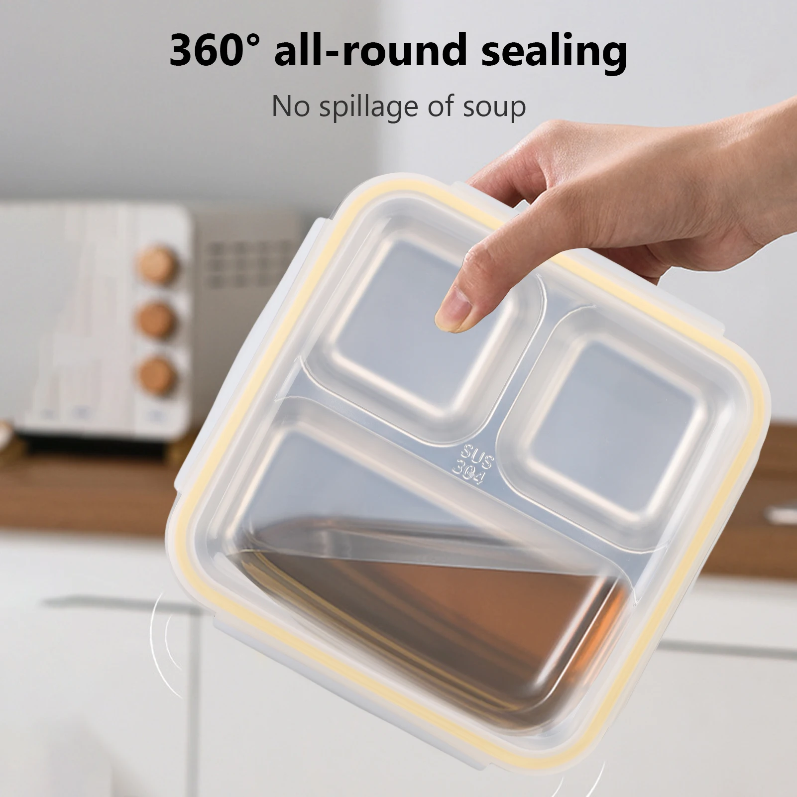 Contenedor de preparación de comida portátil, contenedor de comida de acero inoxidable para pícnic al aire libre, fiambrera de 1200m de capacidad con compartimentos divididos - imagen 4