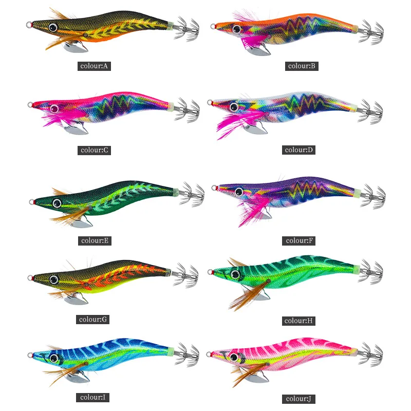 Señuelo de pesca camarones de madera calamar luminoso pulpo señuelo 3,0 # 3.5 # Señuelo de pesca con ojos 3D, cebo duro, plantilla de calamar Wobbler - imagen 2