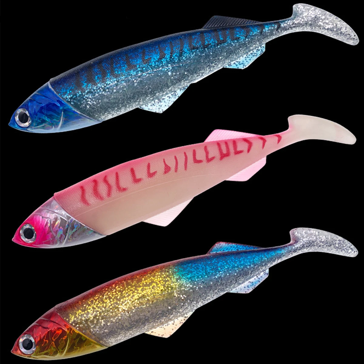 Cebo de deslizamiento grande, aparejos de pesca de agua salada, sábalo Swimbait, señuelo de gusano, pececillo negro, Softbait, atún, Mahi, Marlin, pesca de curricán - imagen 3