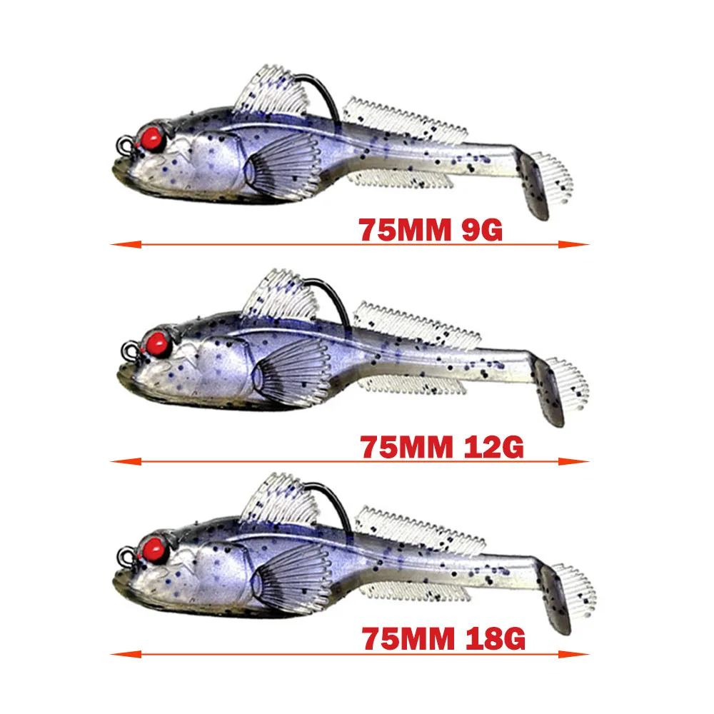 6 uds Wobblers de silicona cebo suave cola de paleta Swimbaits anzuelos señuelo de pesca para lubina trucha Lucio - imagen 4
