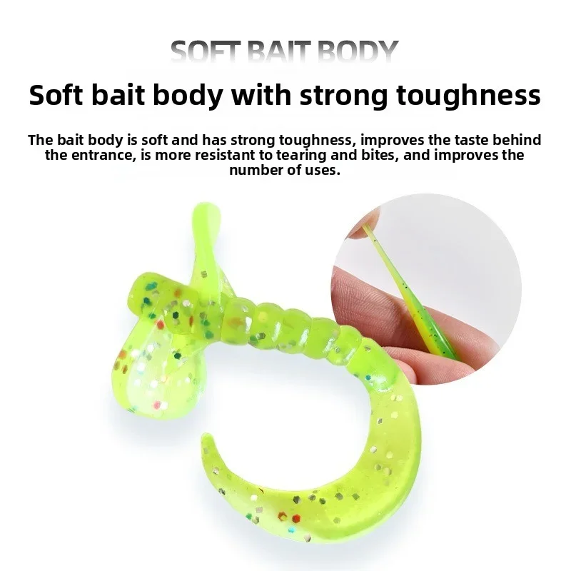 MUKUN, 10 Uds., nuevas Señuelos de Pesca blandos, 1,7g/50mm, cebo Artificial de plástico suave que se hunde, cebo suave en espiral, aparejos de pesca de lubina Wobbler - imagen 5