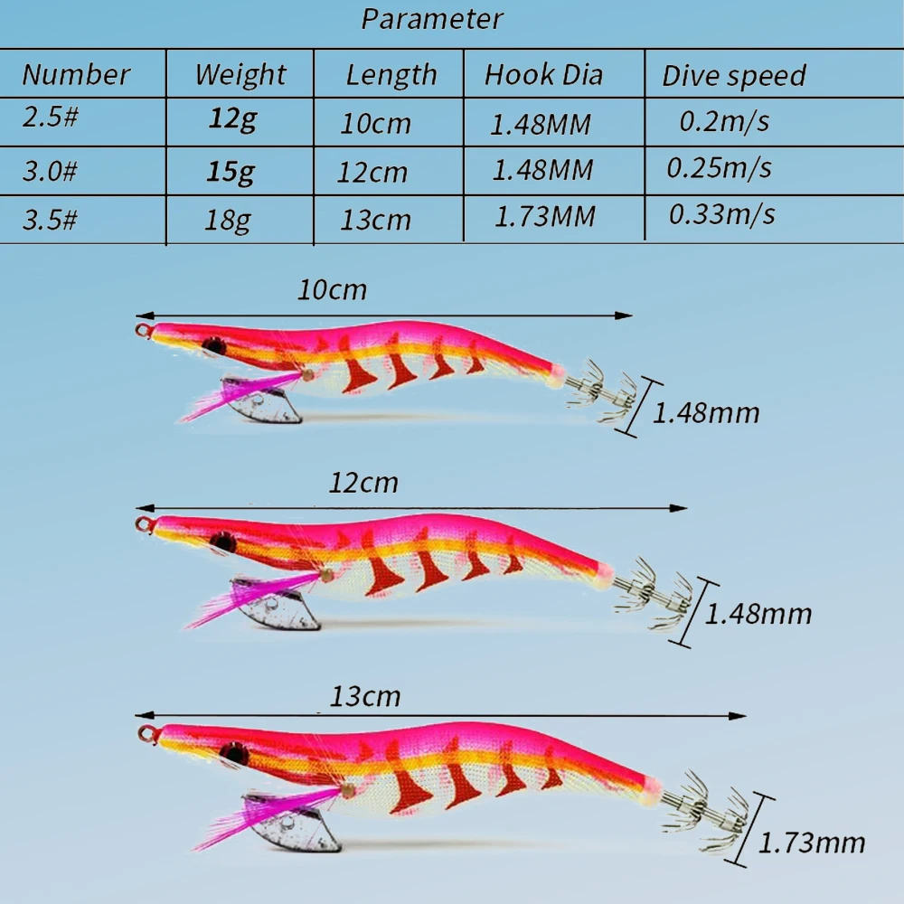 10 unids/pack calamar sepia anzuelo luminoso pesca 2,5 # 3.0 # 3.5 #   Cebo de señuelo de mar pesado para señuelo Octupus - imagen 4