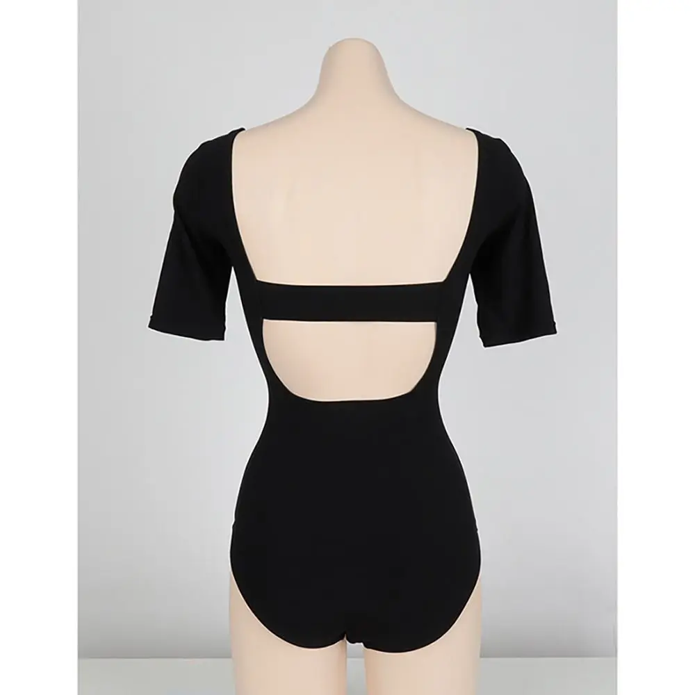 Nueva moda, traje de baño calado de Color sólido, diseño delgado, corte de malla, traje de baño sin espalda, traje de baño de manga corta de cintura alta, primavera caliente - imagen 3