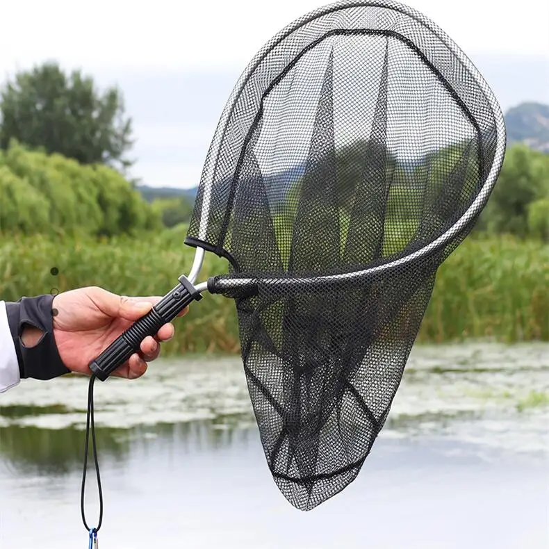 Red de pesca de silicona suave, Red de aterrizaje de peces, poste de aleación de aluminio, mango EVA, 50x30 cm, herramientas, accesorios - imagen 4