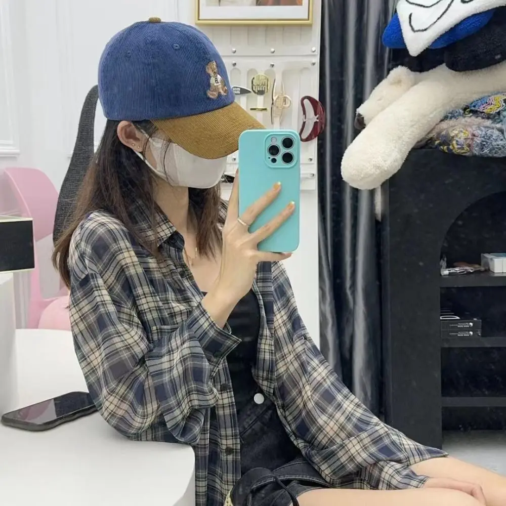 Gorra de béisbol con oso bordado informal, sombrilla de viaje de ala ancha transpirable, sombrero de pana ajustable para deportes al aire libre - imagen 3