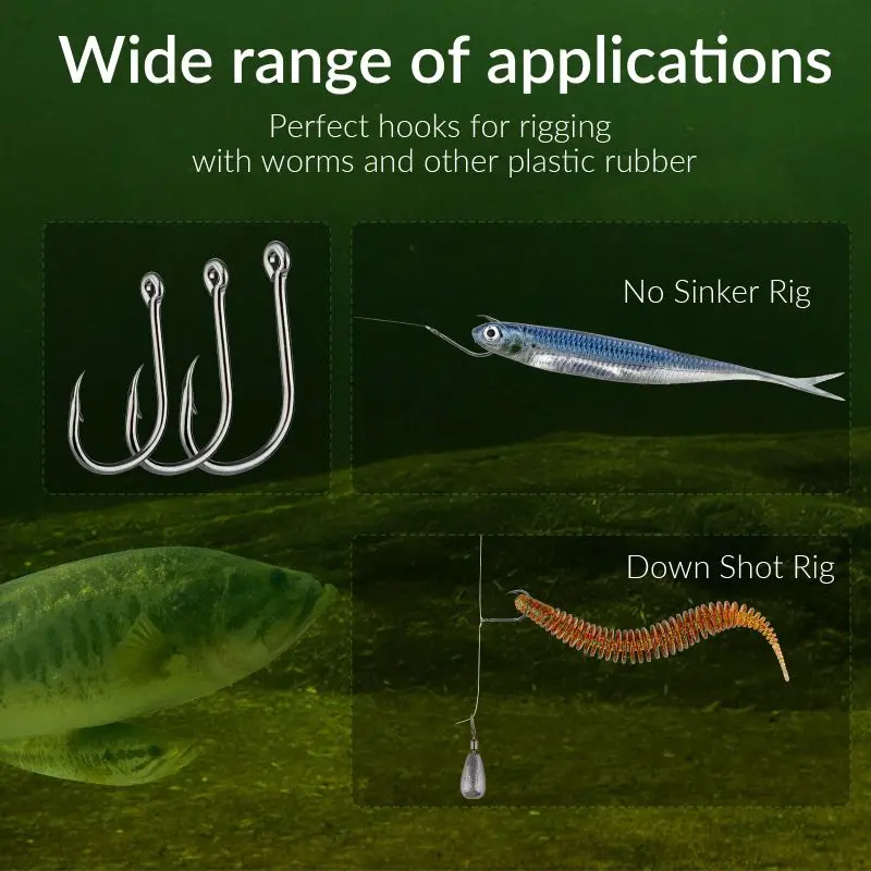 Juego de anzuelos circulares de pesca, 100 Uds., para señuelo suave, anzuelo de púas de acero rico en carbono # 12- # Anzuelo individual de 3 ojos grandes para pesca de carpa - imagen 5