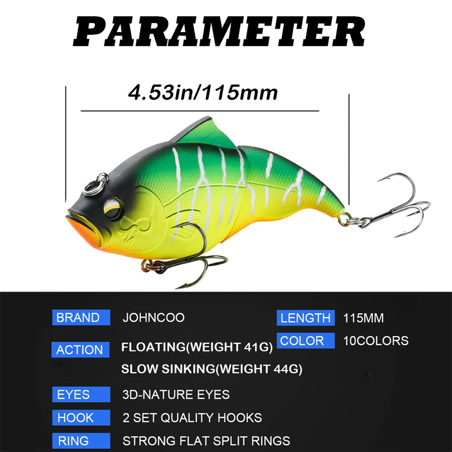 JOHNCOO 115mm hundimiento VIB señuelo de pesca sin labios Crankbait Artificial flotante cebo duro Lucio aparejos de pesca de lubina - imagen 2