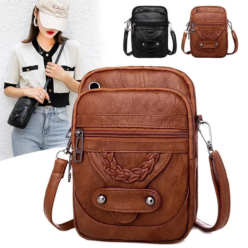 New Crossbody New Texture Shoulder Bag Soft Leather Western Style Mature Fashion Retro Small Bag
