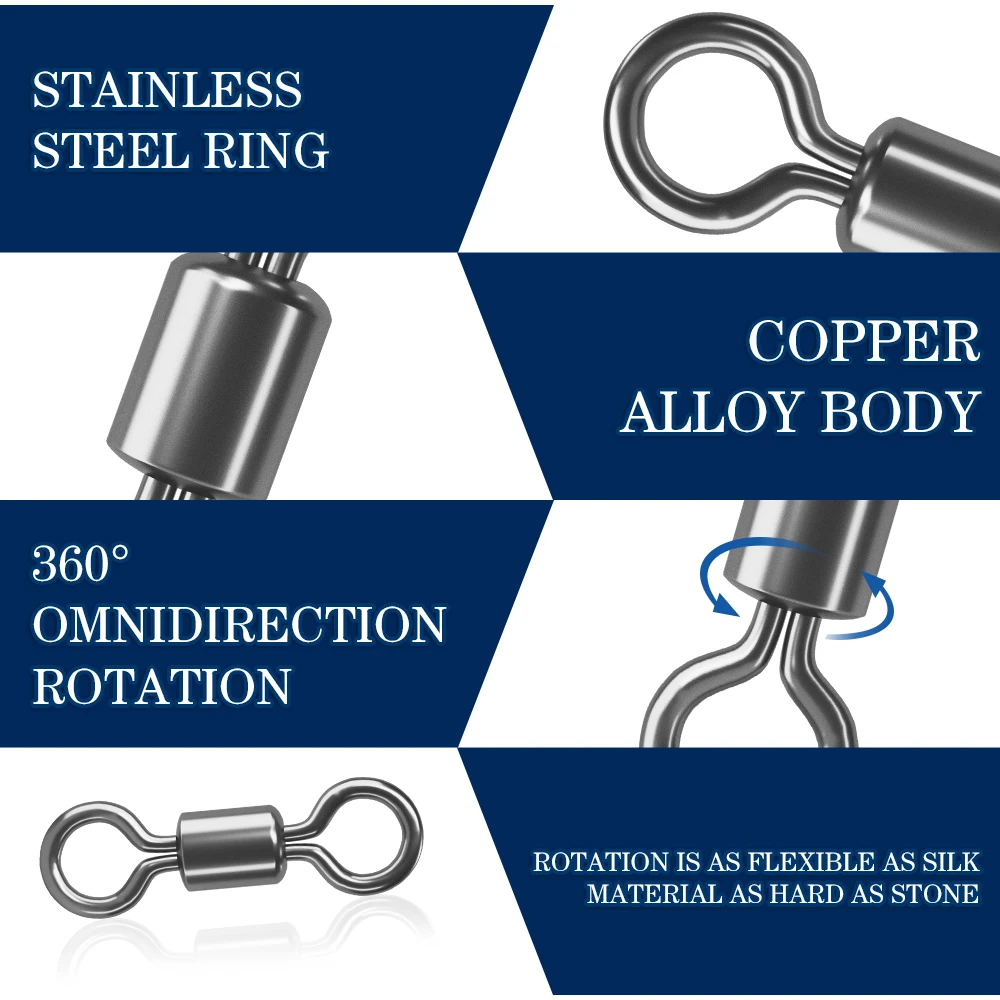 PROBEROS-juego giratorio de pesca de alta durabilidad, 50 piezas, conectores de gancho de seguridad, 14 tamaños (1/0 #-14 #) - imagen 5