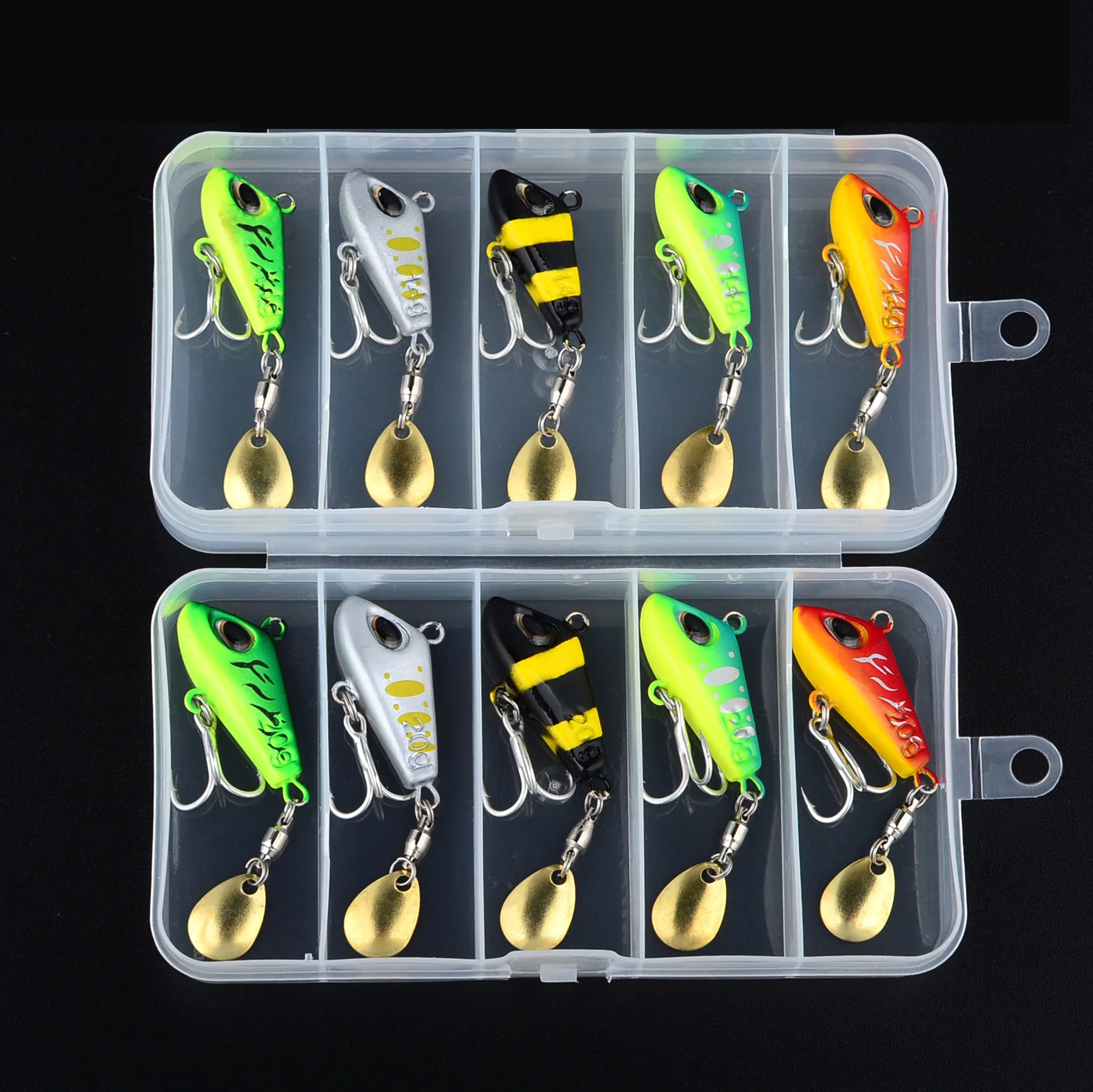 5 unids/caja Señuelos de Pesca VIB Spinners cebo para lubina de agua salada Señuelos pesca Spinner plantilla de pesca Crankbait con ganchos