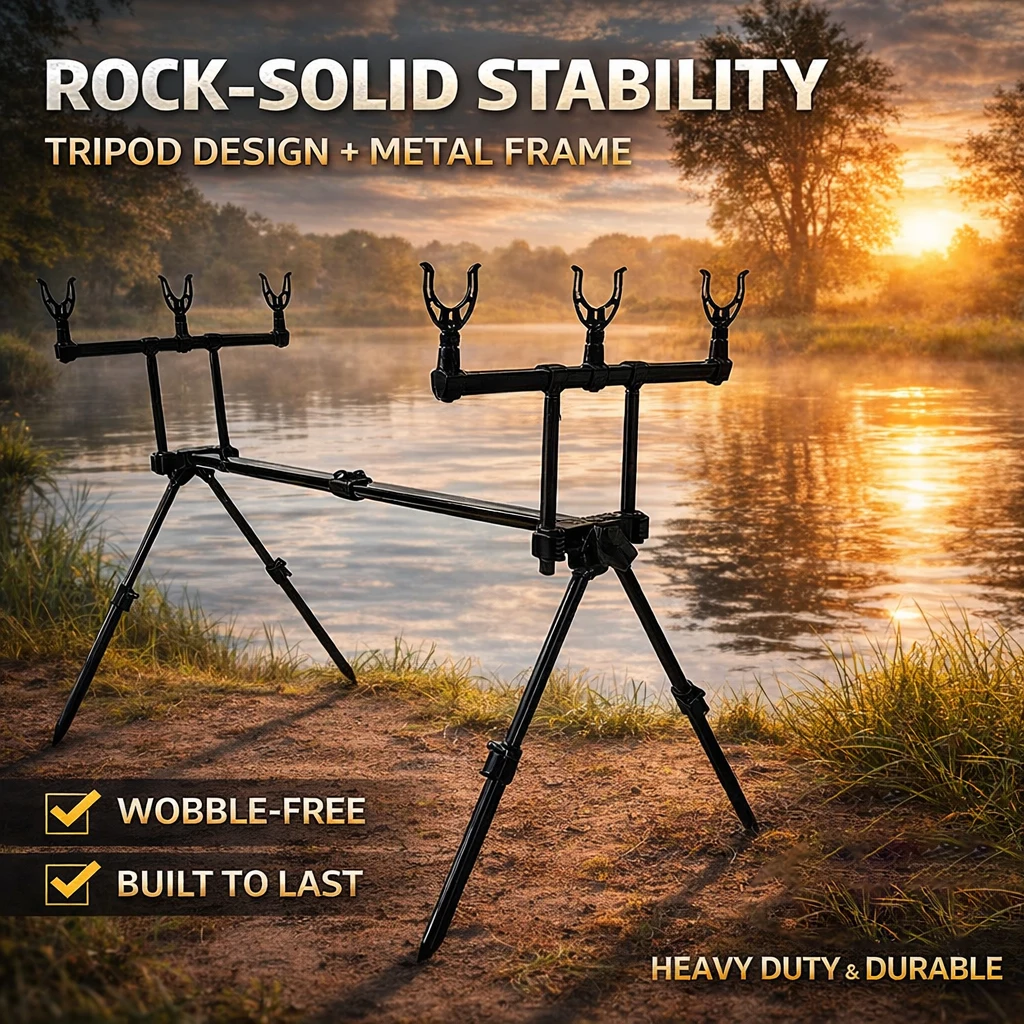 Portacañas Aluminio Plegable – Trípode Ajustable para Pesca - imagen 3