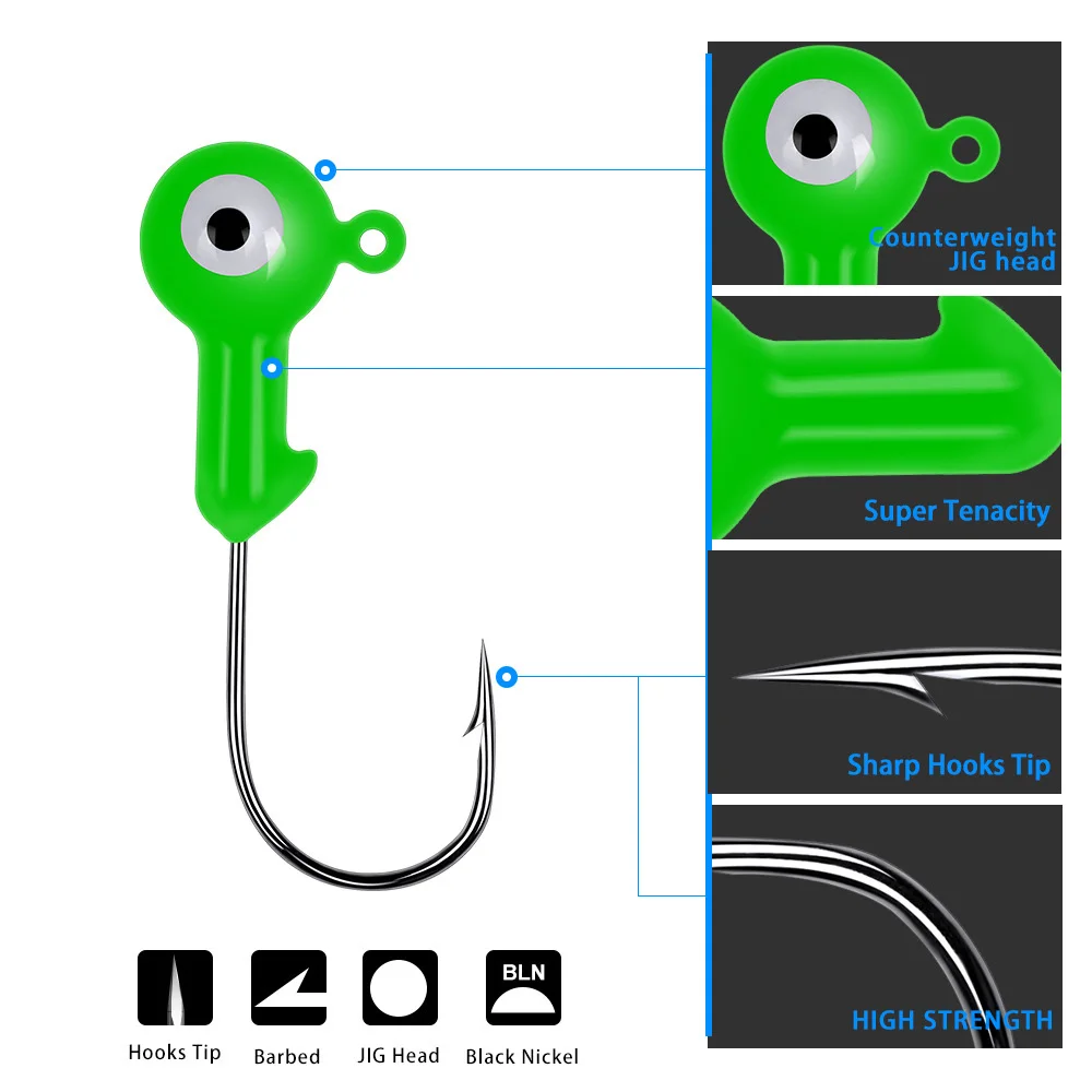 10 unids/lote, anzuelo de cabeza de plomo de acero al carbono de alta calidad, anzuelo de pesca con púas, señuelo suave, accesorios para aparejos de pesca de carpa - imagen 5