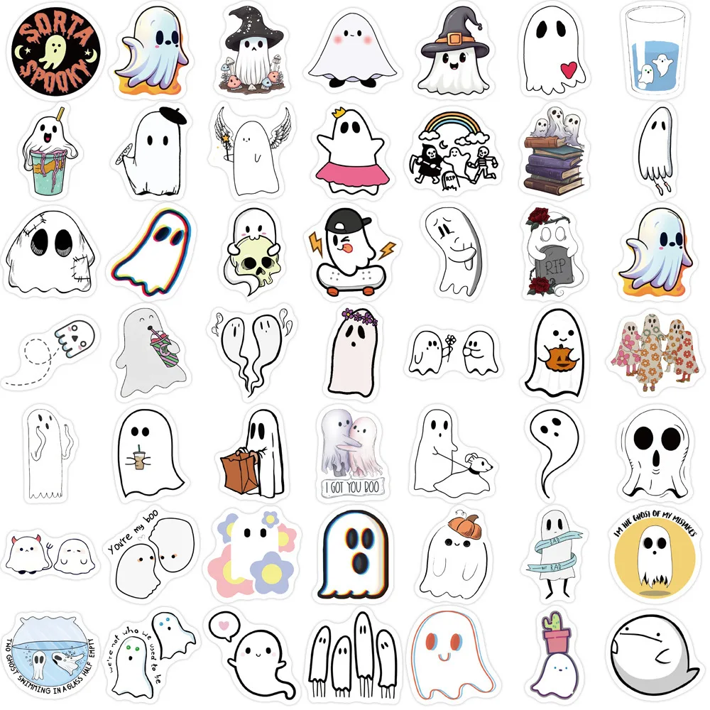 100 Uds. De pegatinas de grafiti impermeables de fantasma de Halloween para teléfono DIY, guitarra, portátil, maleta, taza, pegatina de dibujos animados, juguetes para niños - imagen 4
