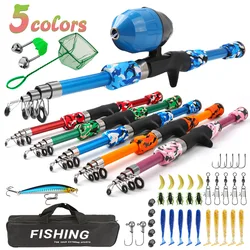 Combo de caña de pescar y carrete para niños, kit completo, caña de lanzamiento telescópica con carrete Spincast para niños y niñas