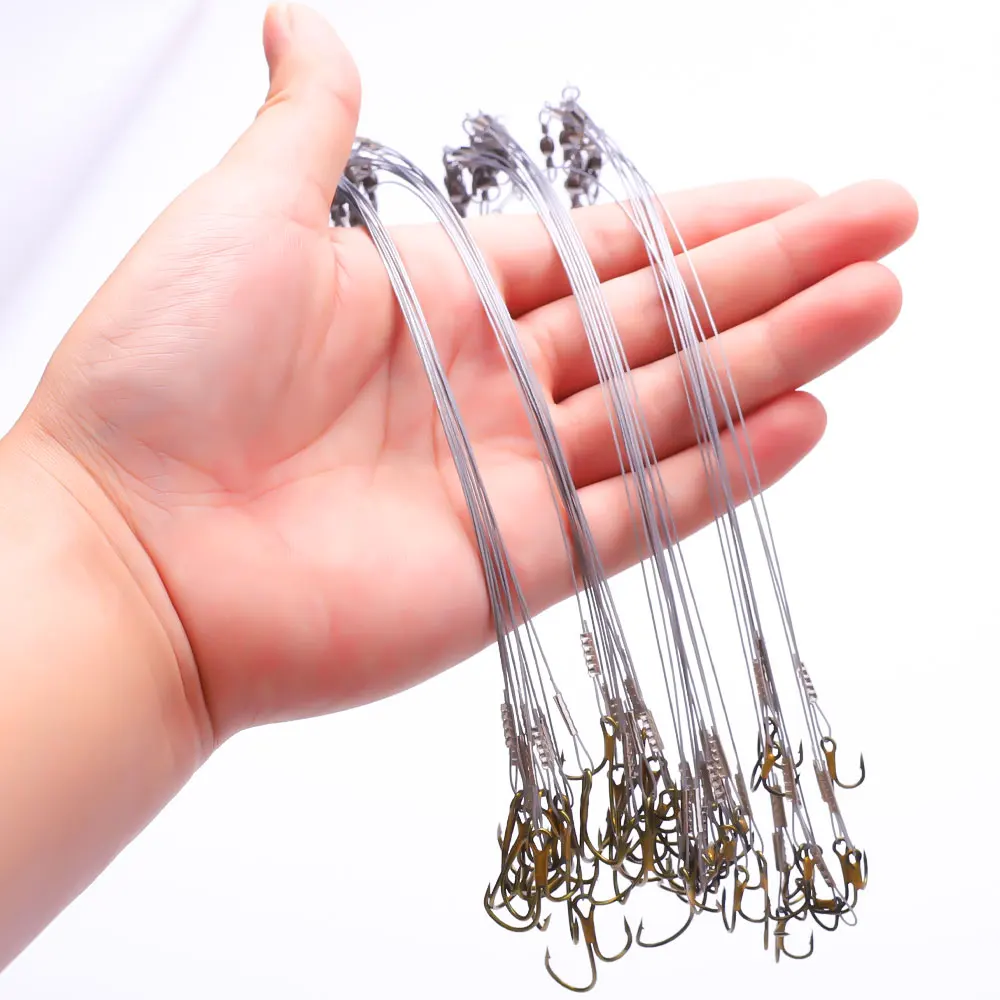 FTK 20cm 10 Uds hilo de pescar de acero antimordida líder de alambre de acero ganchos dobles correa de núcleo de plomo accesorio de pesca de alambre de pesca - imagen 4