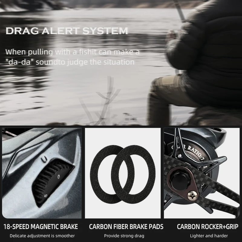 Carrete de pesca MEREKING AZRUIL Baitcasting, balancín de fibra de carbono 6 + 1, rodamiento de cerámica híbrido, relación de velocidad 7,3: 1, carretes dobles de agua de mar - imagen 4