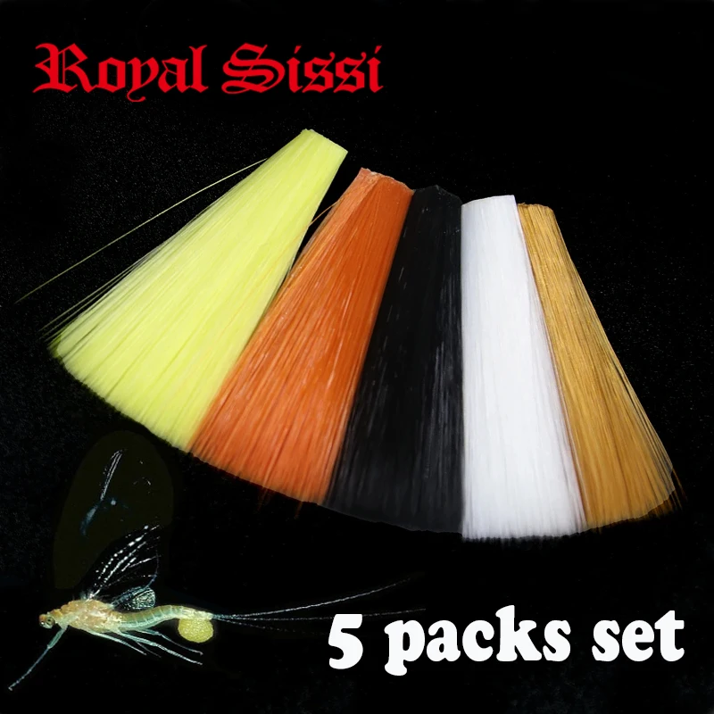Royal Sissi-Juego de 5 colores, colas mayfly súper finas de 1,5 pulgadas de largo, flotador de cuenca, fibra de nailon de microfibra, material sintético para atar moscas