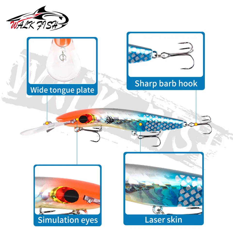 WALK FISH Big Minnow Señuelos de Pesca de 16,2 cm, 23g, Crankbait Artificial de plástico, Wobbler, anzuelos triples, lubina de mar - imagen 5