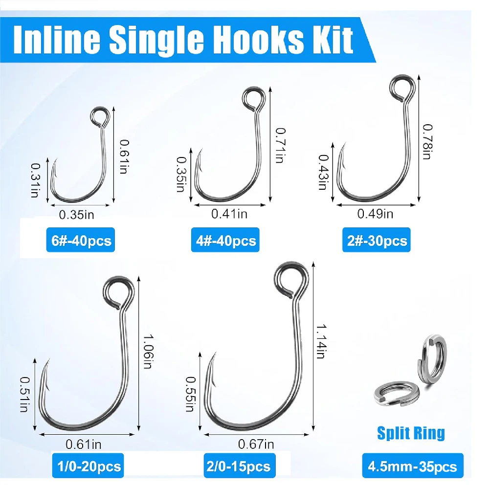 180pcs Inline Single Hooks Replacement Spinner lure Spoon Fishing Hooks Artificial Bait Large Eye Circle Hooks with Split Rings - imagen 2