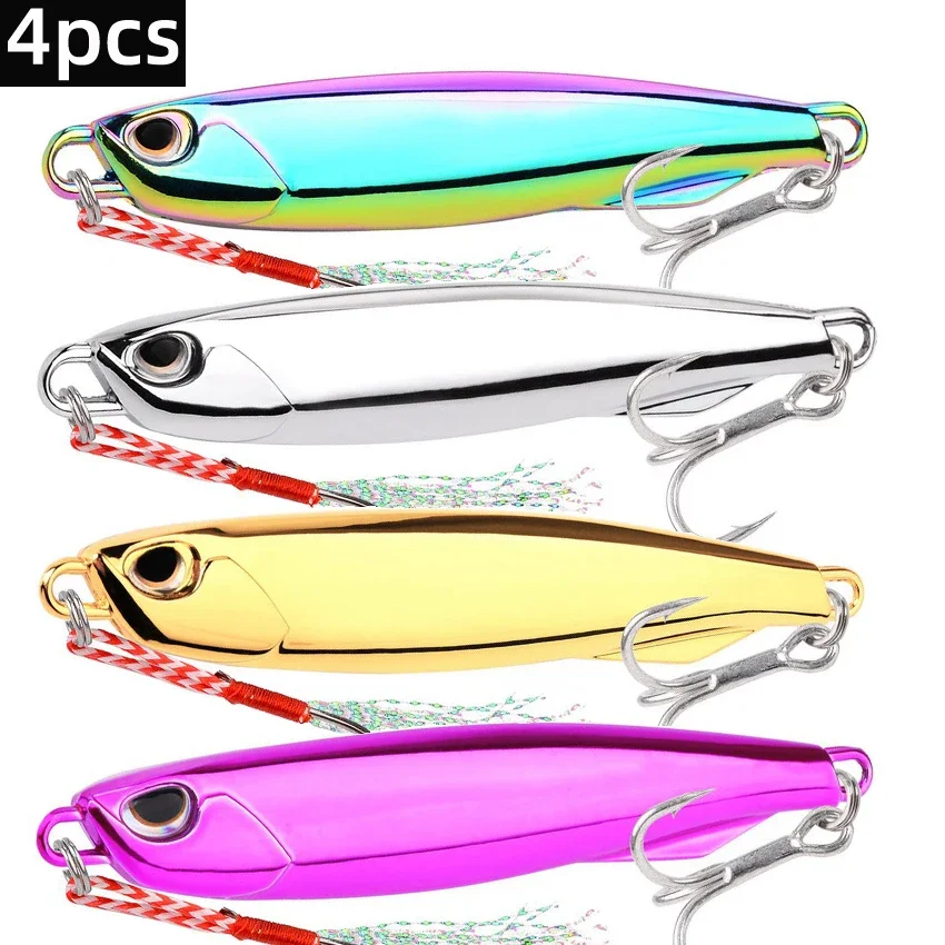 4 Uds. Cuchara de plantilla fundida de Metal 10/15/20/30/40/60/80g vibraciones lanzamiento de orilla Jigging tiro largo señuelo de pesca de lubina cebo Artificial - imagen 2