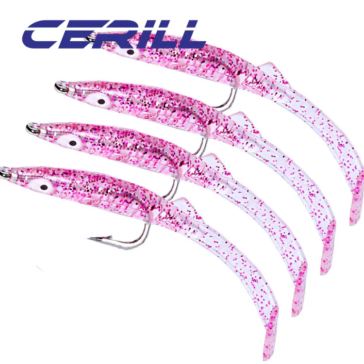Cerill 5 uds 85mm 2,3g señuelo de pesca suave cebo de Anguila luminoso con gancho afilado silicona Artificial lubina sábalo ojos 3D Swimbait - imagen 5