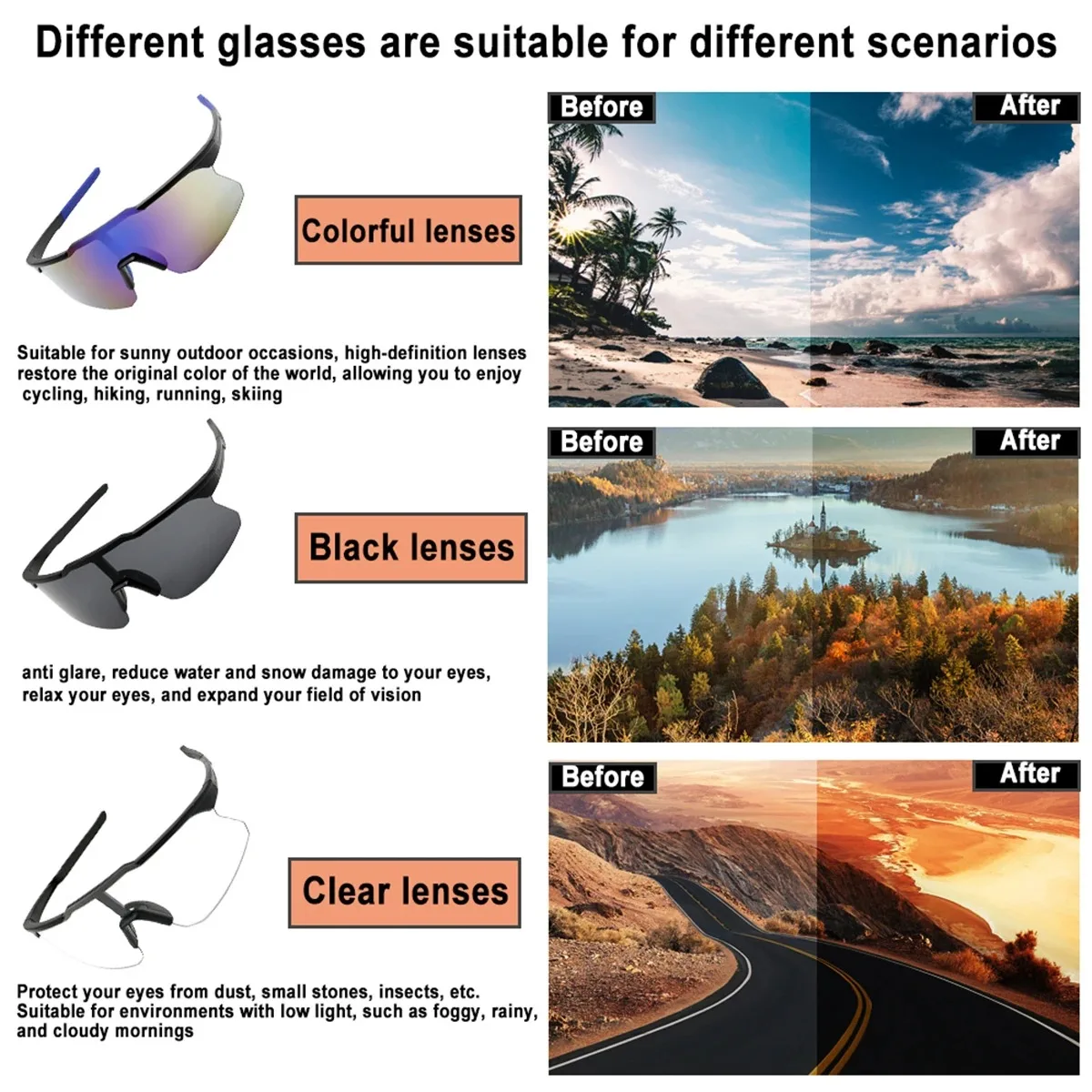 Gafas de sol gigantes para ciclismo, gafas para ciclismo de montaña, gafas para bicicleta de montaña, gafas para deportes al aire libre para hombres y mujeres - imagen 3