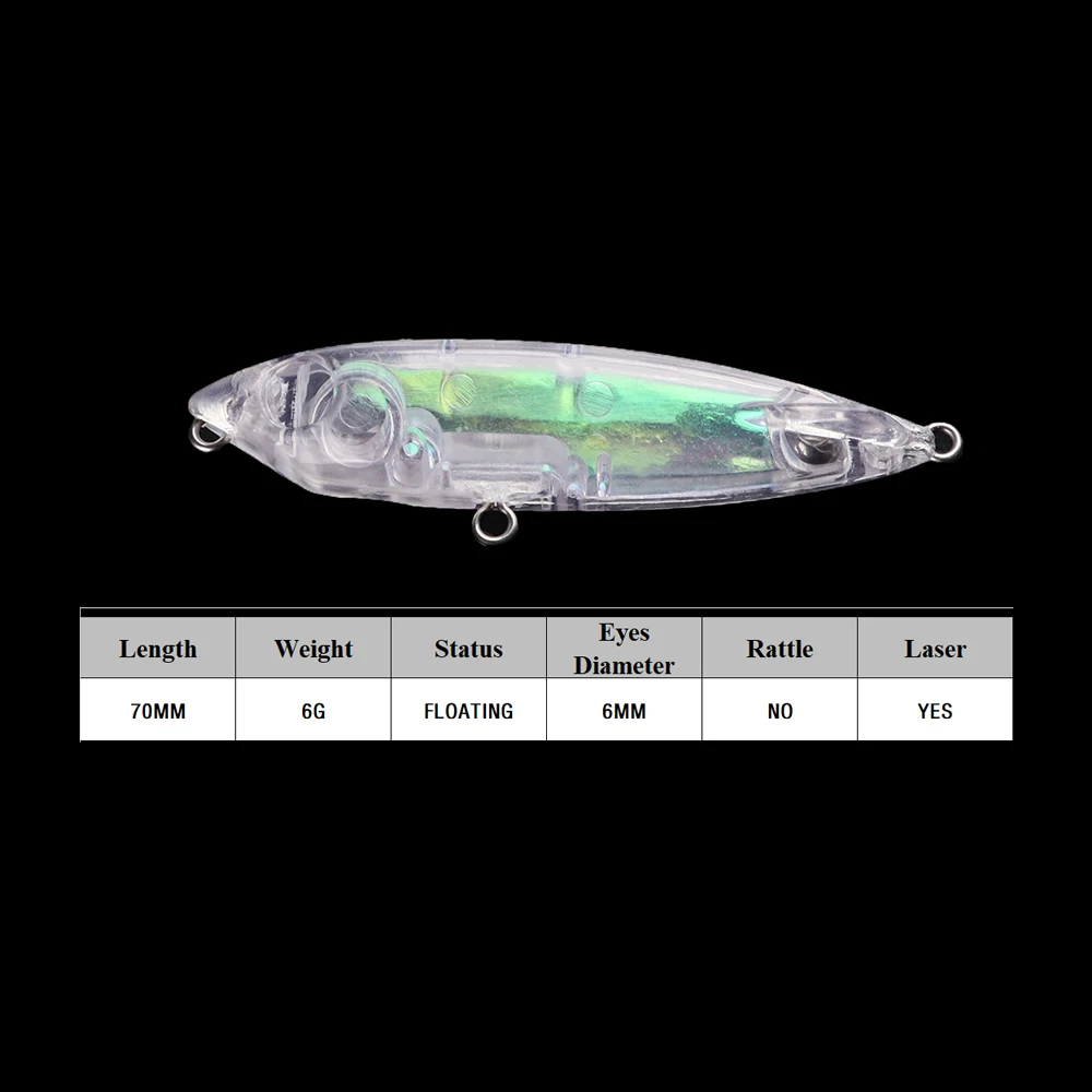 Chan'sHuang 20 piezas cebo en blanco sin pintar 7cm 6g láser sepia Popper lápiz flotante DIY Señuelos de pesca artificiales - imagen 2