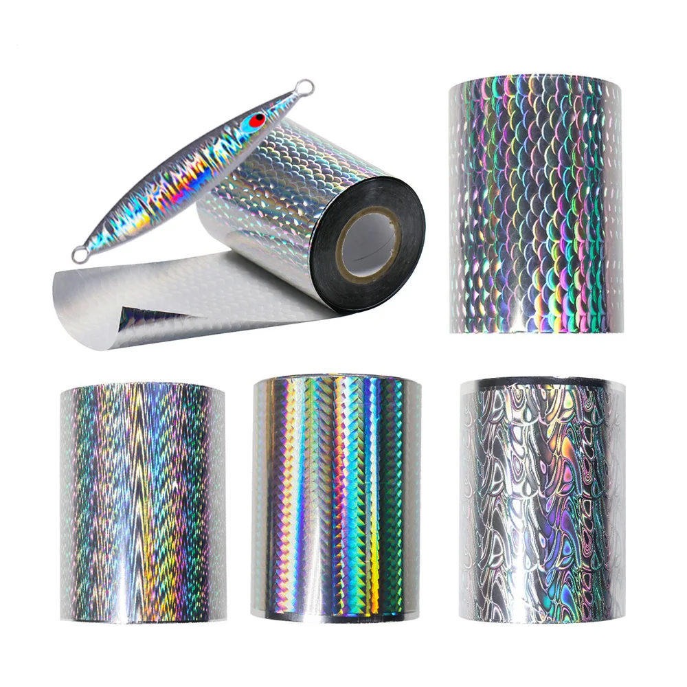 8cm * 6m / 30cm * 6m lámina holográfica de estampado en caliente para señuelo de pesca DIY Material de piel de pesca lámina láser plateado rosa verde amarillo - imagen 5