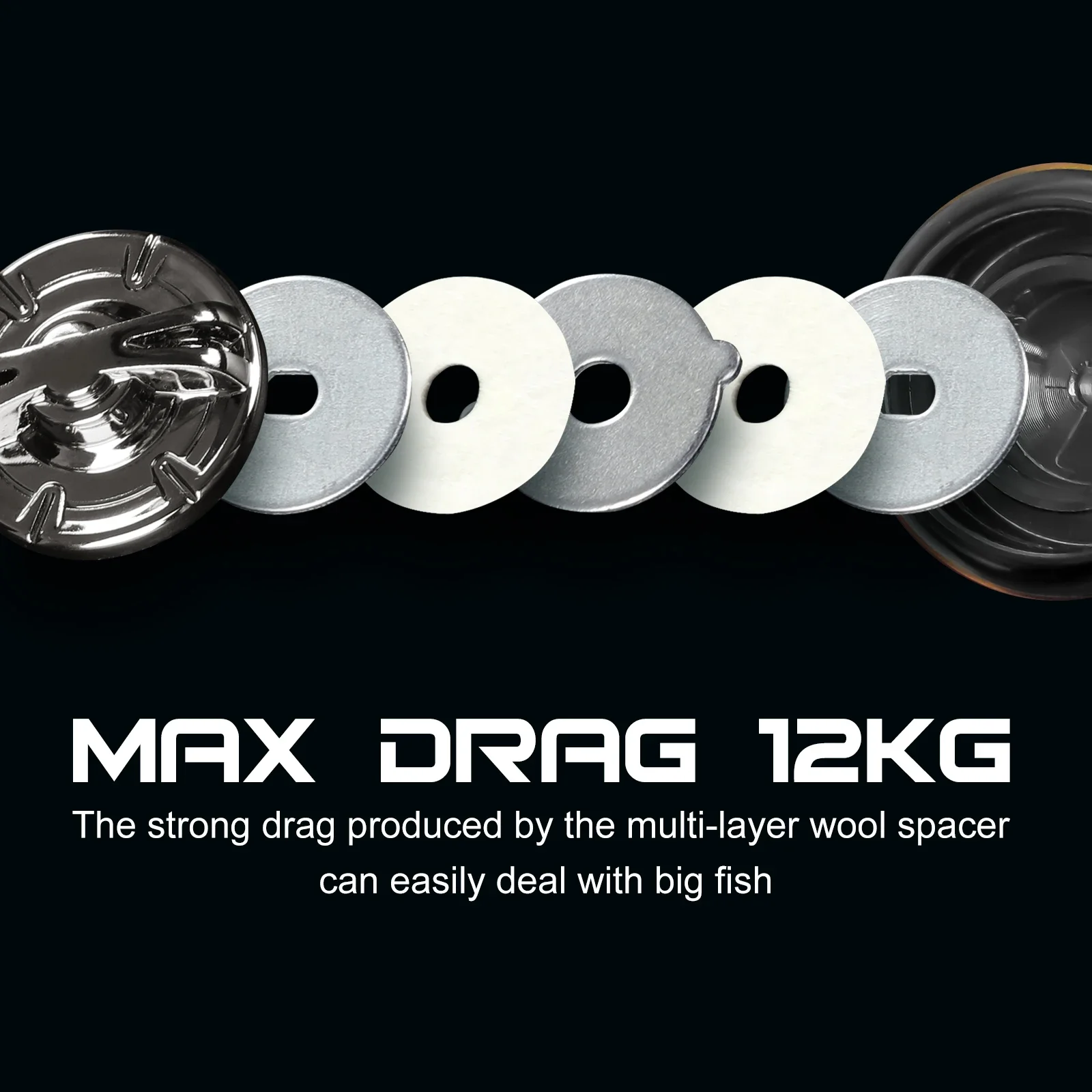 Carrete de pesca de lubina Mavllos BLAST, relación 5,2: 1, fuerza de freno, carrete poco profundo de 12kg, carrete giratorio de cebo de lubina de agua dulce con doble mango - imagen 4