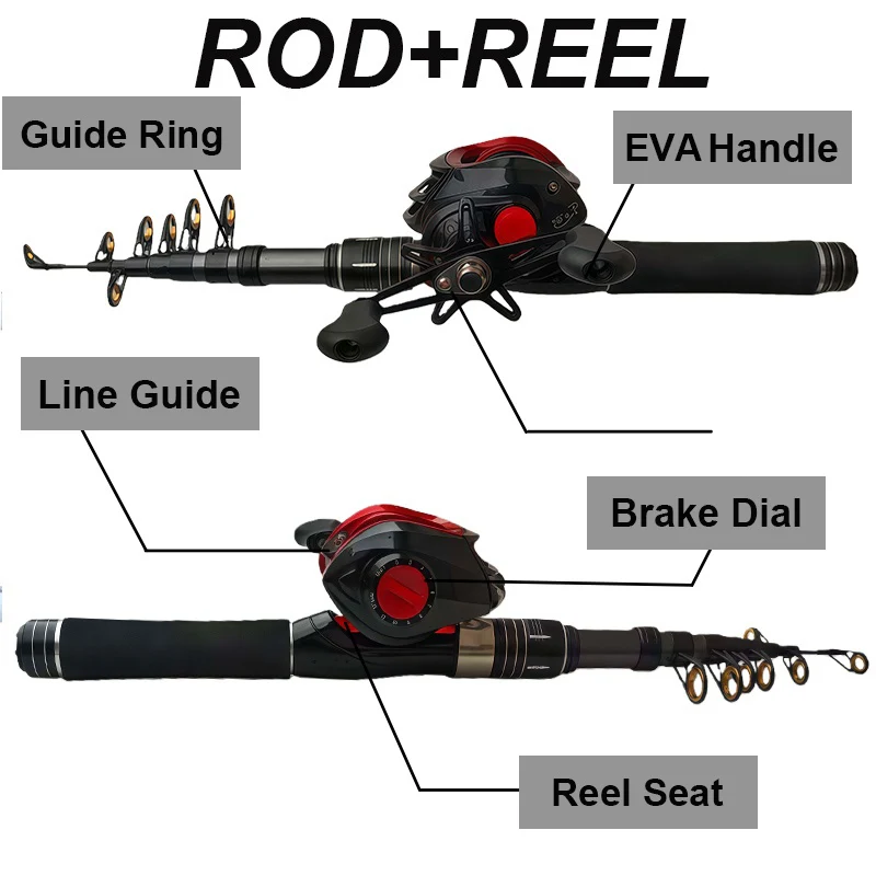 Combo de caña de pescar telescópica de fibra de carbono, relación de engranaje 7,2: 1, carrete de Baitcasting de alta velocidad y caña giratoria de mar/señuelo de 1,5-2,4 M - imagen 3
