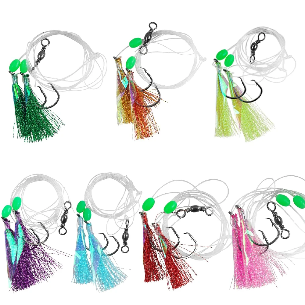 5 paquetes de aparejos de cebo de pesca, aparejos de pesca de agua salada con Mono líder para lengunder, lubina, halibut, aparejos de pesca con fondo de Pompano negro - imagen 3